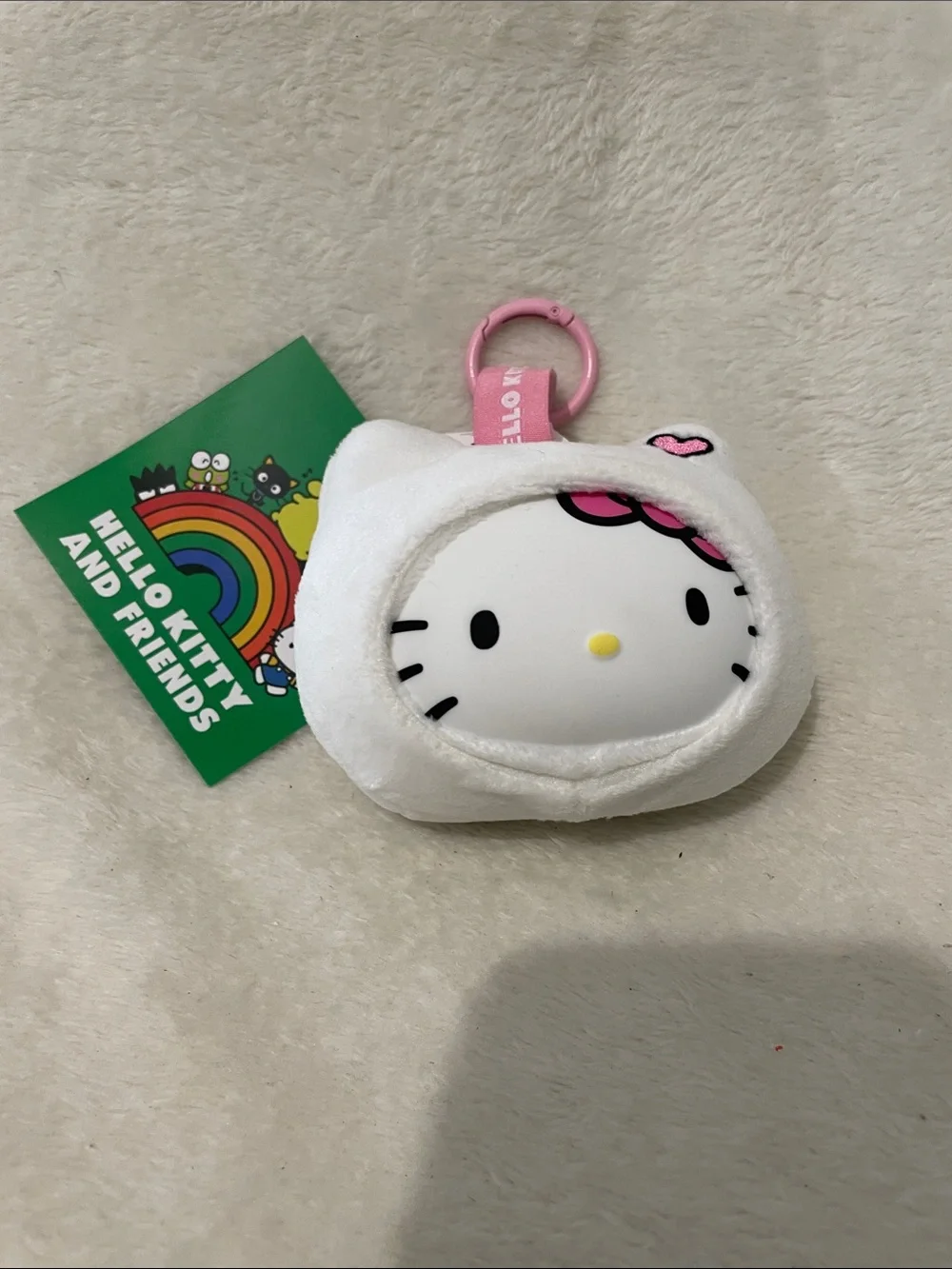 Hello Kitty White Plush Key Ring with Pink Details
